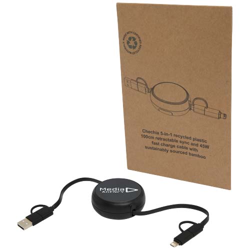 Vysouvací datový synchronizační a rychlonabíjecí 45W kabel 5 v 1 o délce 100 cm z recyklovaného plastu a hliníku Alasia