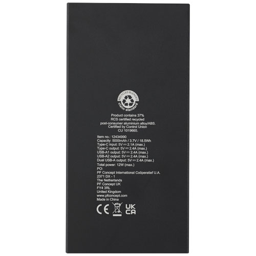Connect 5000mAh powerbanka z recyklovaného hliníku